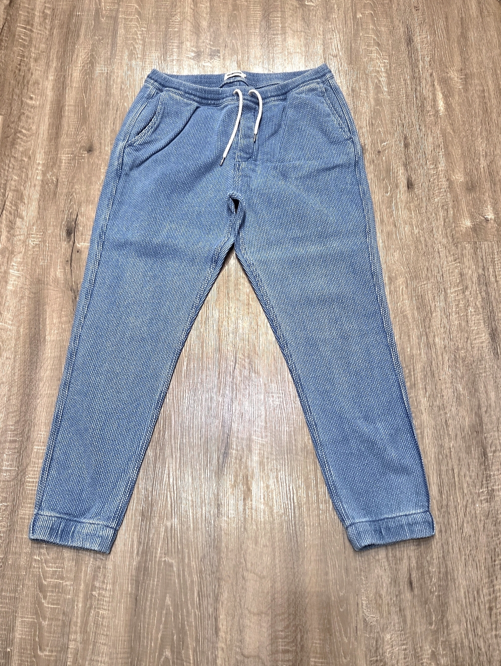 Taylor Stitch Apres Men’s Washed Indigo Sashiko Organic Cotton Joggers Sz XL.